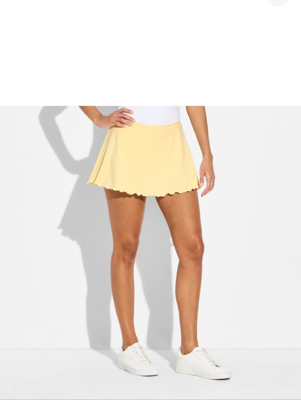 Yellow Scallop Hem Athletic Skirt With Shorts